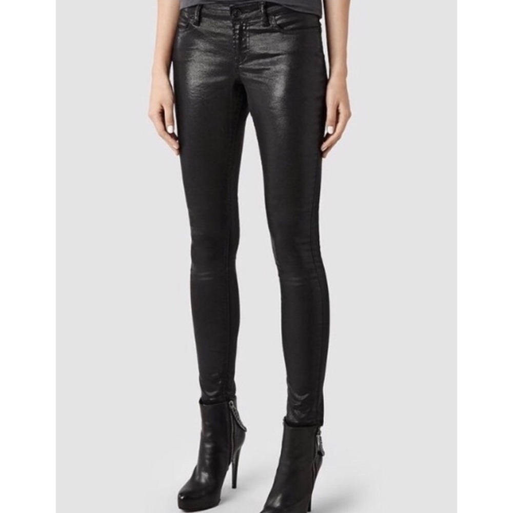 {All Saints} Black Coated Skinny Jeans